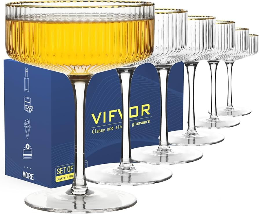 Coupe Glasses Set of 6, Cocktail Glasses 10 oz Classic Old Styling Martini Glass Set with Gift Bo... | Amazon (US)