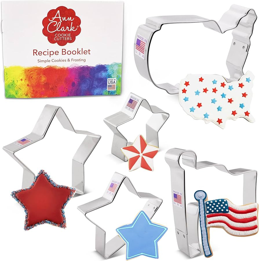 4th of July Memorial Day Patriotic Cookie Cutters 5-Pc. Made in USA by Ann Clark, Stars, Flag, Am... | Amazon (US)