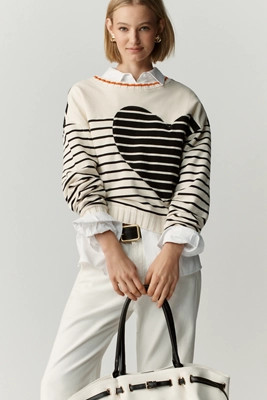 Maeve Crop Striped Sweatshirt | Anthropologie (US)