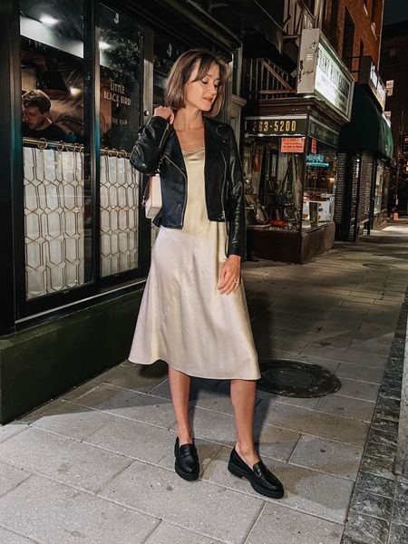 This washable silk slip dress & a leather jacket with loafers make for a very combination, don’t you think? 

#LTKSeasonal #LTKstyletip #LTKshoecrush