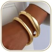 2pcs Gold Bangle Bracelets for Women, Trendy Hinged Cuff Open Wide Chunky Gold Bracelet Stack Arm... | Amazon (US)