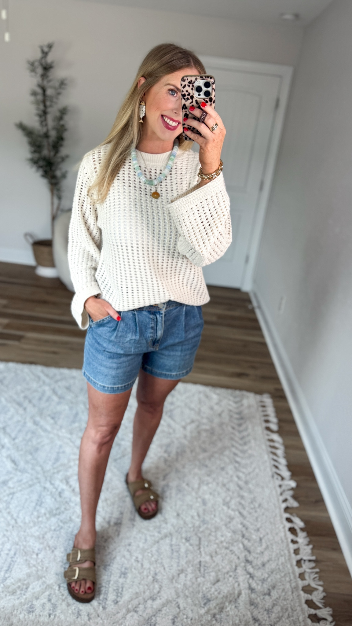 Weekend Walmart Wins try-on
Open knit sweater- small
Pleated denim jean shorts 

#LTKootd #LTKmomlife