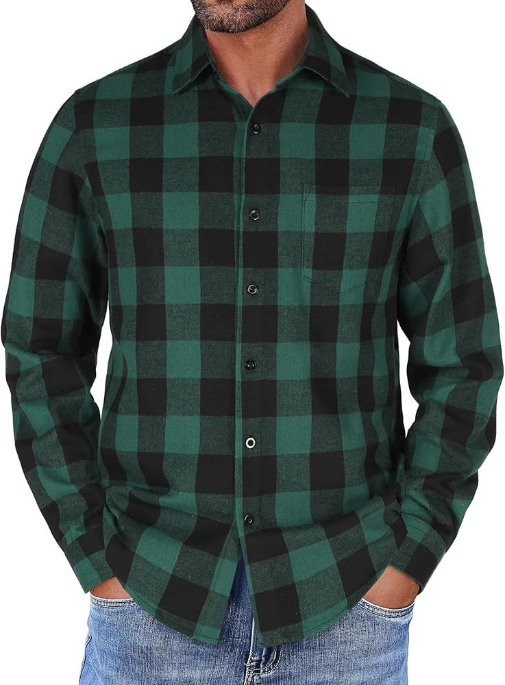 COOFANDY Mens Flannel Shirts Long Sleeve Button Down Shirt with Pocket Casual Shirts Work Shirts ... | Amazon (US)