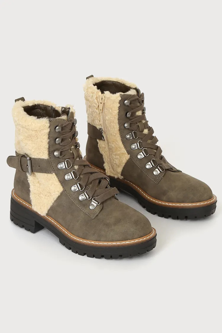 Algery Olive Faux Fur Lace-Up Ankle Boots | Lulus (US)