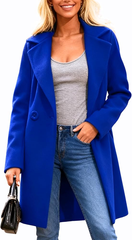 Omoone Women's Long Sleeve Slim Fit Warm Winter Wool Blend Pea Coat Overcoat | Amazon (US)