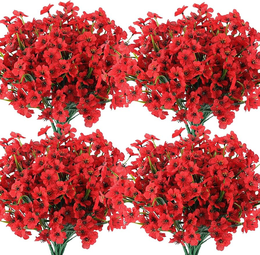 Hananona 14 Bundles Artificial Flowers Outdoor Red Fake Flowers UV Resistant No Fade Faux Outdoor... | Amazon (US)
