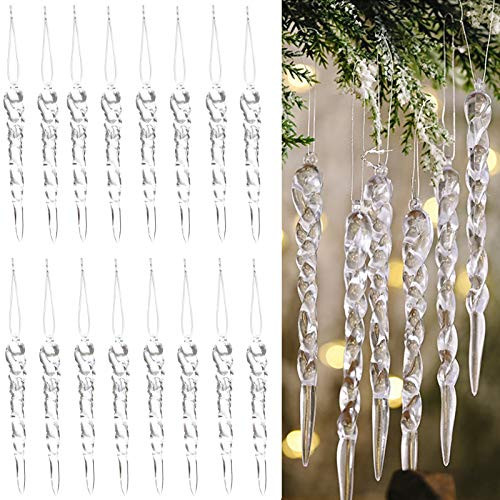 "N/A" 36 Pieces Clear Plastic Icicle Christmas Ornaments Acrylic Ornaments for Xmas Tree Decorations Wedding Party Winter Decor | Amazon (US)