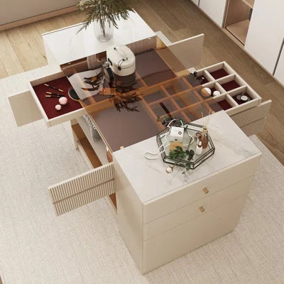 60"W Modern Off White Dresser With Doors & Drawers Walk In Closet Island Jewelry Storage | Wayfair North America