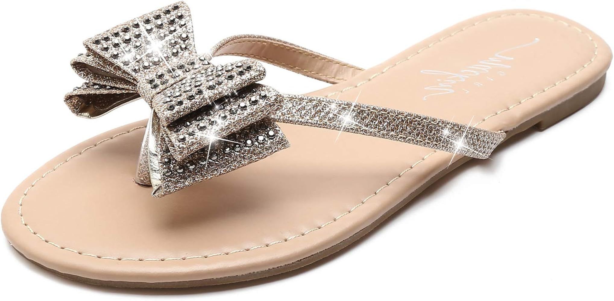 MACKIN J G504-1 Women's Flip Flops Rhinestones Bow Thong Flat Dress Sandals | Amazon (US)