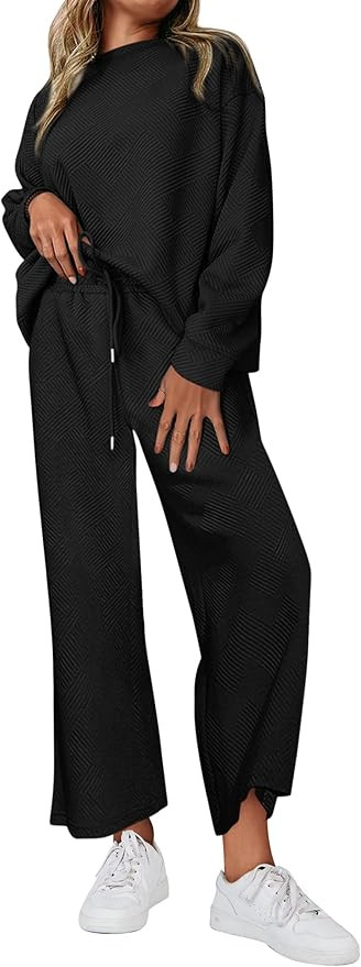 PRETTYGARDEN Women's 2 Piece Outfits Fall Casual Long Sleeve Pullover Tops and Wide Leg Pants Kni... | Amazon (US)