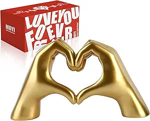 Gold Decor for Living Room Bedroom Bookshelf Coffe Table, Heart Hands Statue Shelf Decor,Love Fin... | Amazon (US)