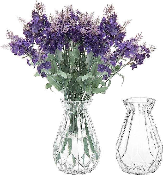 MyGift 5-Inch Decorative Clear Glass Diamond-Faceted Flower Vases, Set of 2 | Amazon (US)