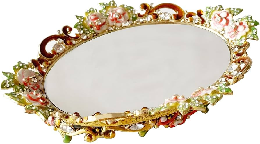 Gold Mirror Vanity Tray, Hand Painted Decorative Jewelry Tray, Metal Makeup Tray for Vanity, Dres... | Amazon (US)