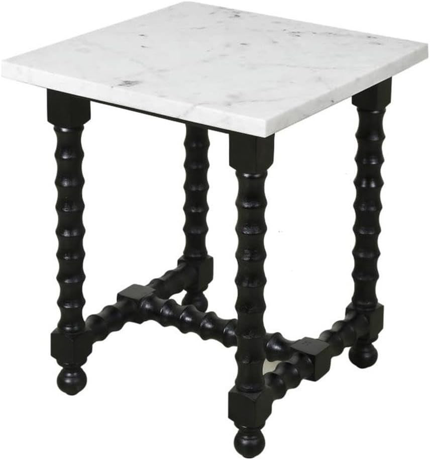 Pemberly Row Marble End Table, 24" H x 20" W x 20" D, Genuine White Marble Top, Black Solid Mango Wood Spindle Base, Hand-Carved Legs, Modern Design for Living Room or Home Decor | Amazon (US)