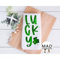 st Patty's Dish Towel || Green Watercolor Lucky With Shamrock Saint Patrick Dishtowel | Etsy (US)