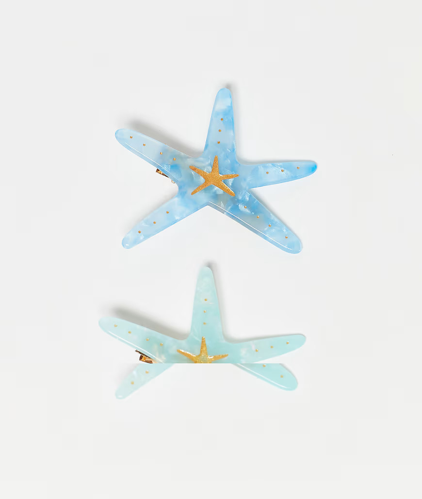 Pieces 2 pack starfish hair clips in turquoise and blue | ASOS (Global)