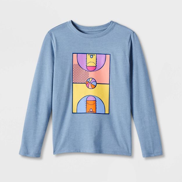 Boys' Vintage Basketball Long Sleeve Graphic T-Shirt - Cat & Jack™ Blue | Target