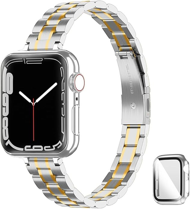 Metal band Compatible with Apple Watch Band 46mm 45mm 44mm 42mm 41mm 40mm 38mm for women, Slim Th... | Amazon (US)