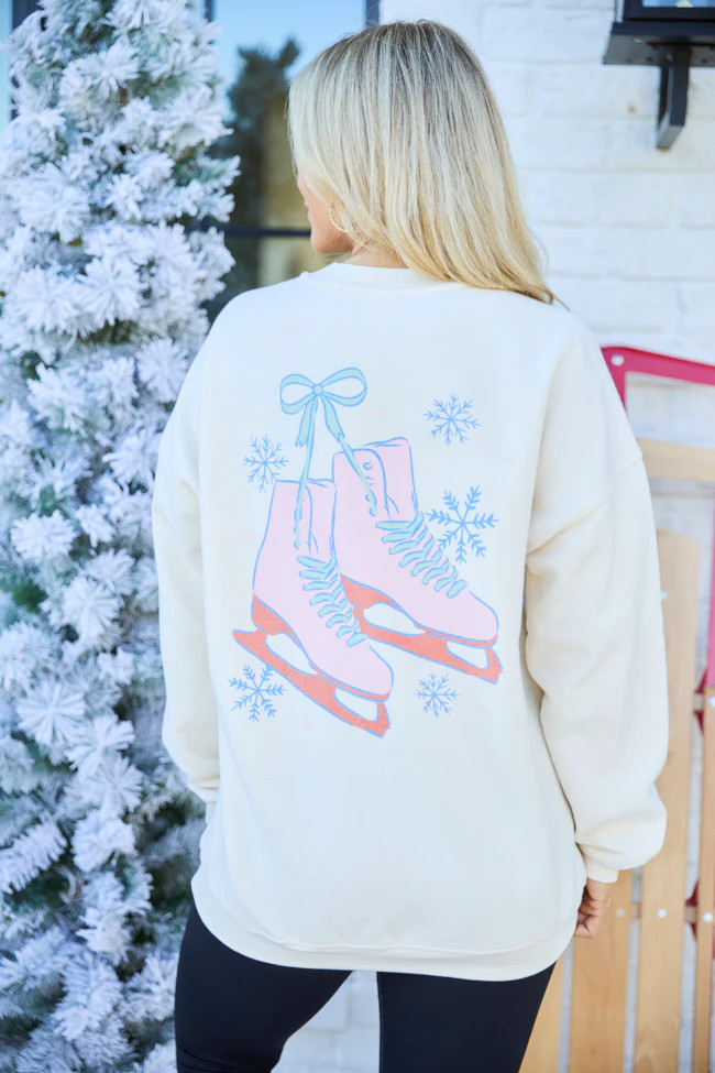 Let It Snow Ski Cream Graphic Sweatshirt | Pink Lily