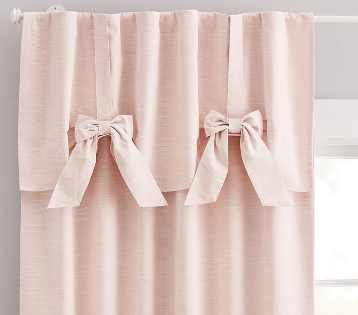 Evelyn Linen Blend Bow Valance Blackout Curtain Panel | Pottery Barn Kids