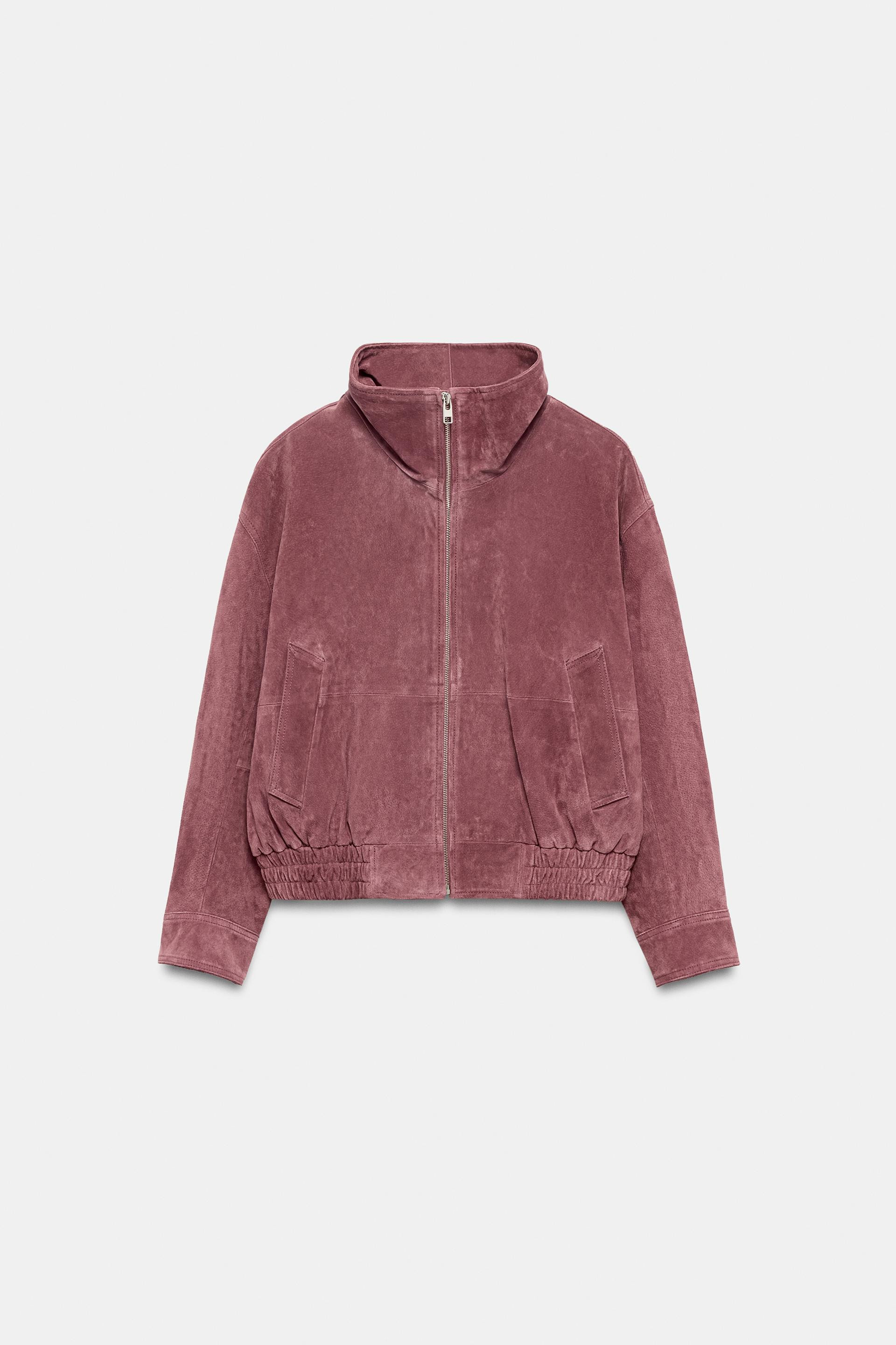 Zara - 100% Leather High Neck Bomber Jacket - Marsala - L - Woman | Zara US