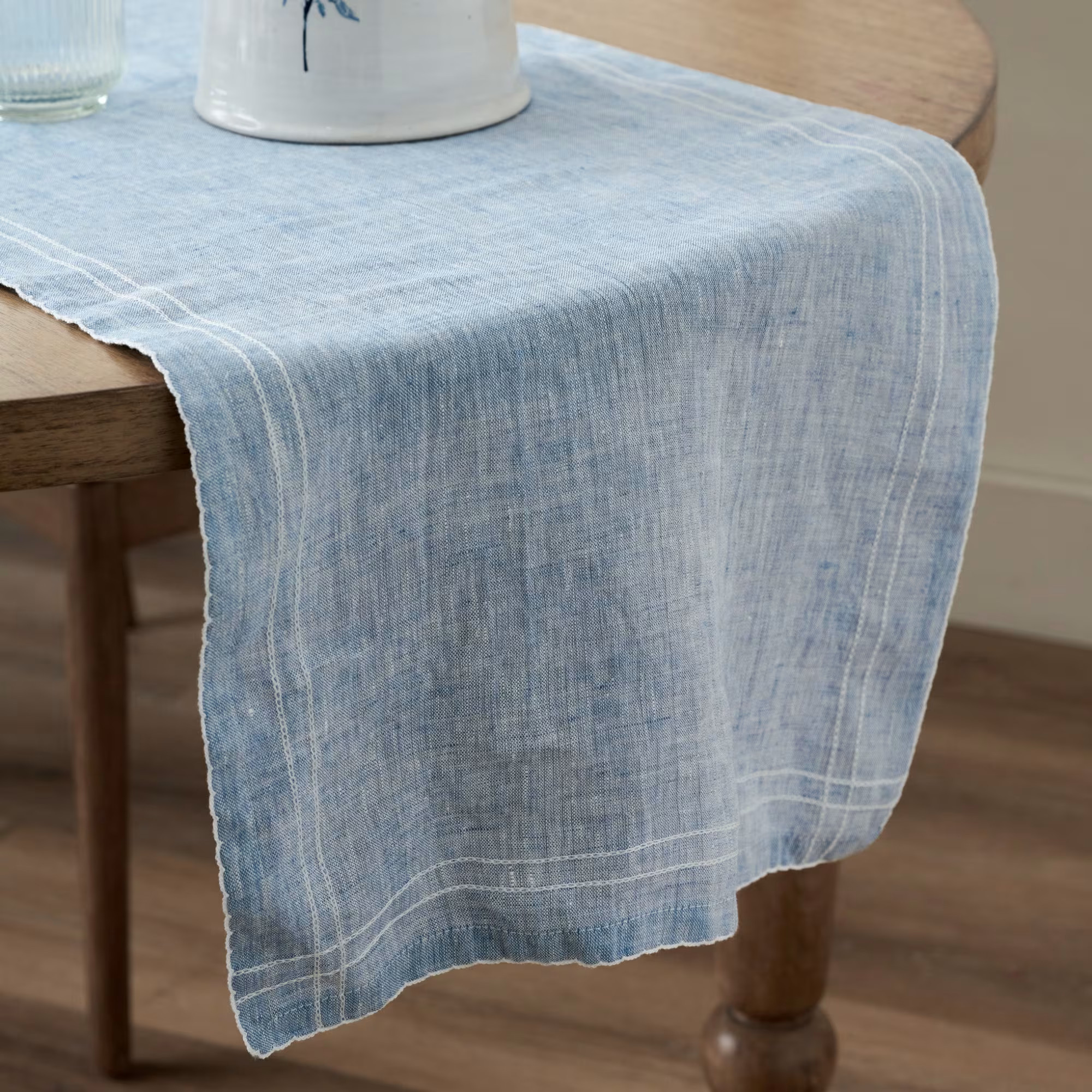 Chambray Embroidered Table Runner | Magnolia