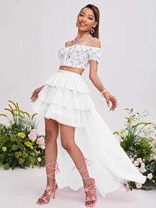 SHEIN Layered Ruffle Asymmetrical Hem Mesh Skirt
   SKU: sw2112037733454456      
          (127 ... | SHEIN