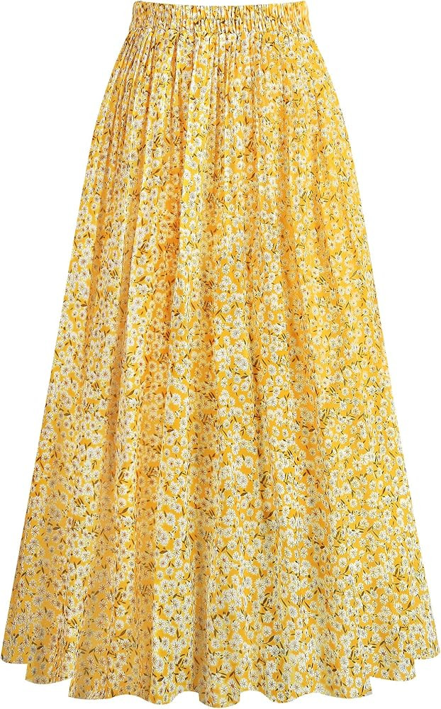 Kingfancy Women's Pleated Skirt Chiffon Elastic Waist A-Line Midi Length Skirt | Amazon (US)