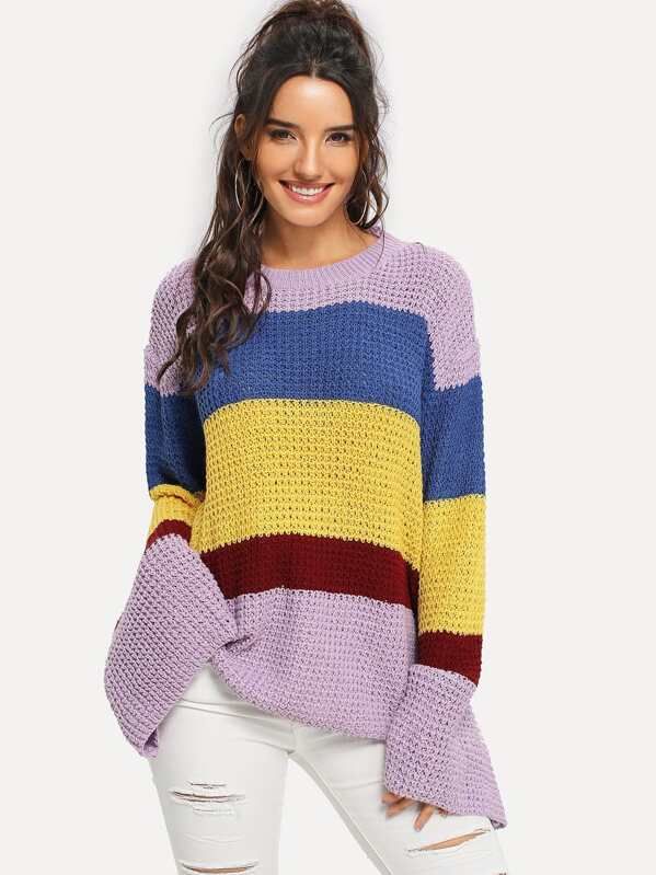 Drop Shoulder Color-Block Sweater | SHEIN