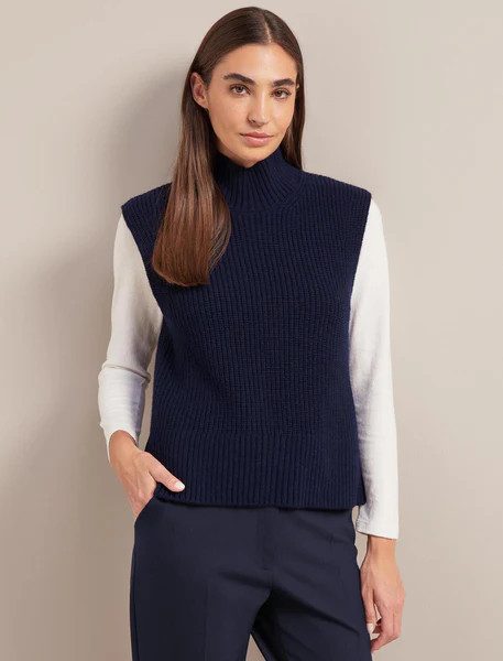 Janie Cashmere Blend Funnel Neck Sleeveless Jumper - Navy | Cefinn