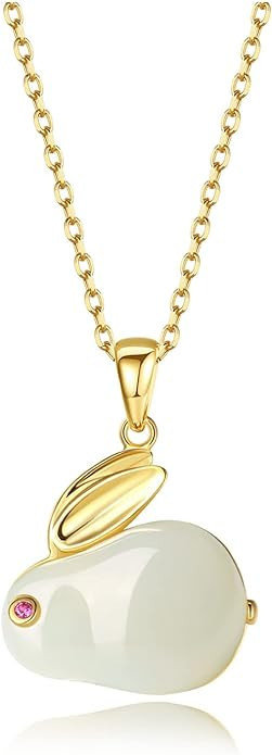Rofeego Natural White Jade Rabbit Bunny Pendant Necklace/Fine Jewelry Necklace/S925 Sterling Silv... | Amazon (US)