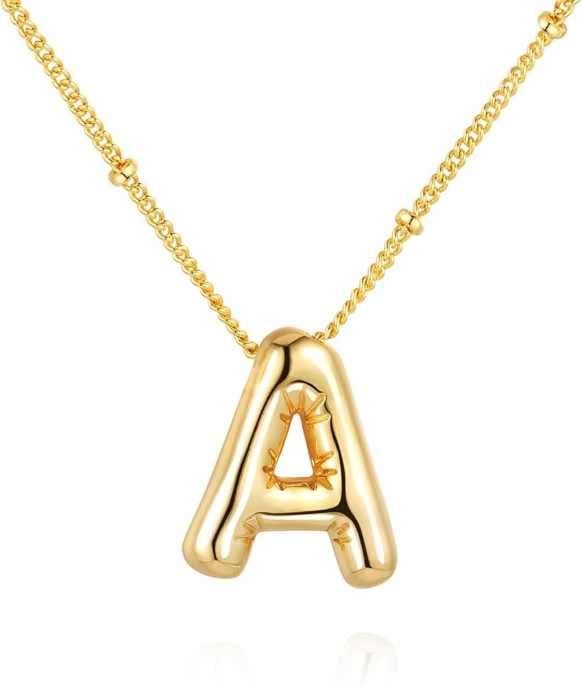 Bubble Letter Necklace Balloon Initial Necklaces for Women Dainty Alphabet Pendant 14K Gold Plate... | Amazon (US)