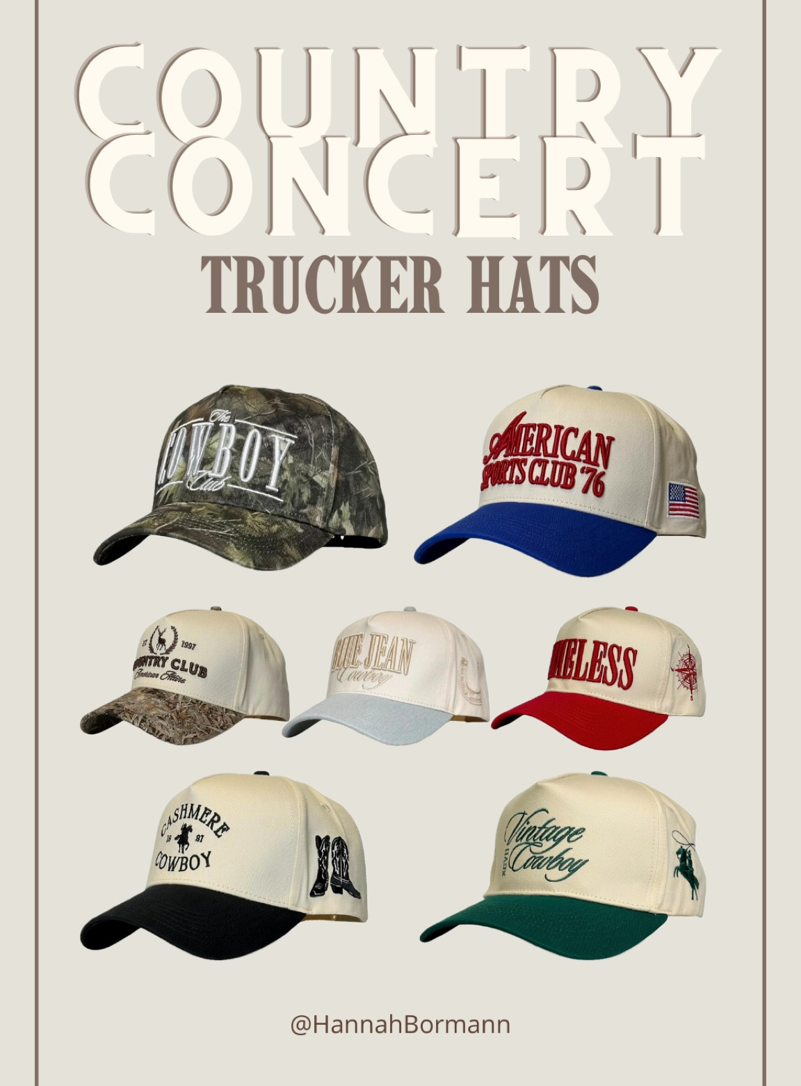 the best trucker hats for your next country concert or nashville trip! such good quality and fast delivery from amazon 🤠 // amazon finds // trucker hat // womens fashion finds // nashville outfit // country concert outfit // hats for women // western // western fashion // trucker hats for women // country concert ootd // amazon must haves // festival wear // festival finds // hat // amazon // nashville ootd // western ootd // casual // casual wear //

#LTKStyleTip #LTKFestival #LTKTravel
