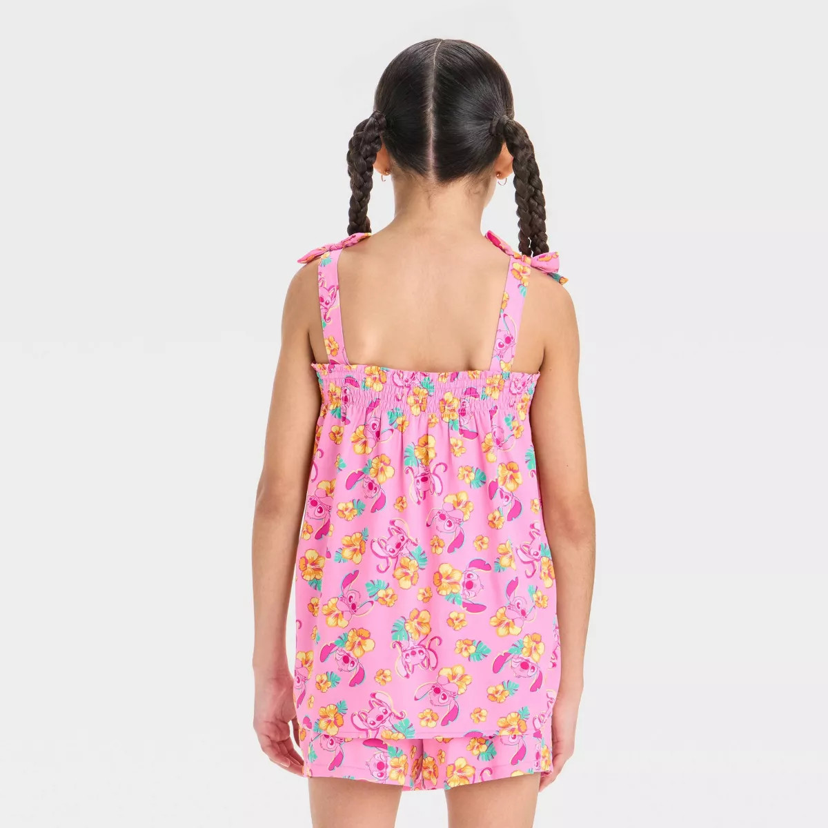 Girls' Disney Stitch and Angel Smocked Swing Tank Top with Tie Straps - Pink | Target