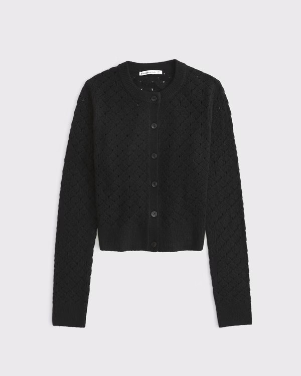 Shrunken Pointelle Crew Cardigan | Abercrombie & Fitch (US)