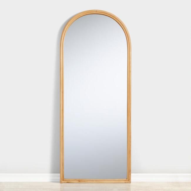 Natural Rattan Arched Leaning Full Length Calla Mirror | World Market