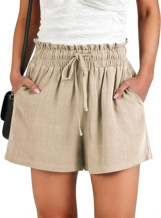 Women Drawstring Shorts Elastic Waist High Waist Wide Leg Shorts | Summer Casual Beach Shorts wit... | Amazon (US)