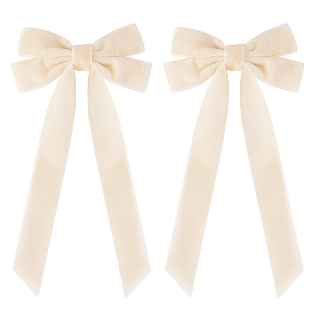 2PCS Velvet Hair Bows Ivory Beige Hair Ribbon Clips Big Fall Alligator Clips Hair Accessories for... | Amazon (US)