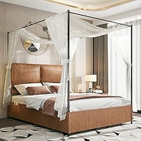 Canopy Bed Frame King Size with Upholstered Headboard, Sturdy and Stable, Easy to Assemble, Metal... | Amazon (US)