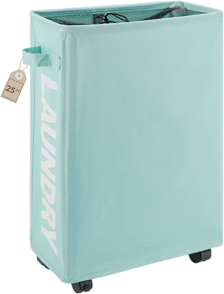 TOTANKI 25" Rolling Slim Laundry Basket with Handle on Wheels (4 Colors), Foldable Laundry Hamper... | Amazon (US)