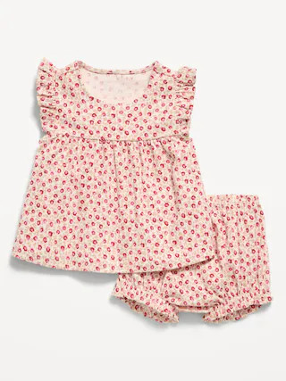 Ribbed Flutter-Sleeve Top and Shorts Set for Baby | Old Navy (US)