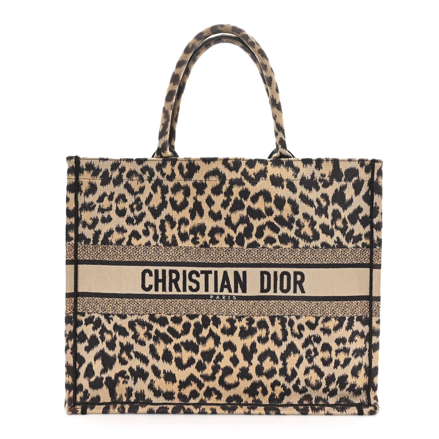 Canvas Mizza Embroidered Large Leopard Book Tote Beige | FASHIONPHILE (US)