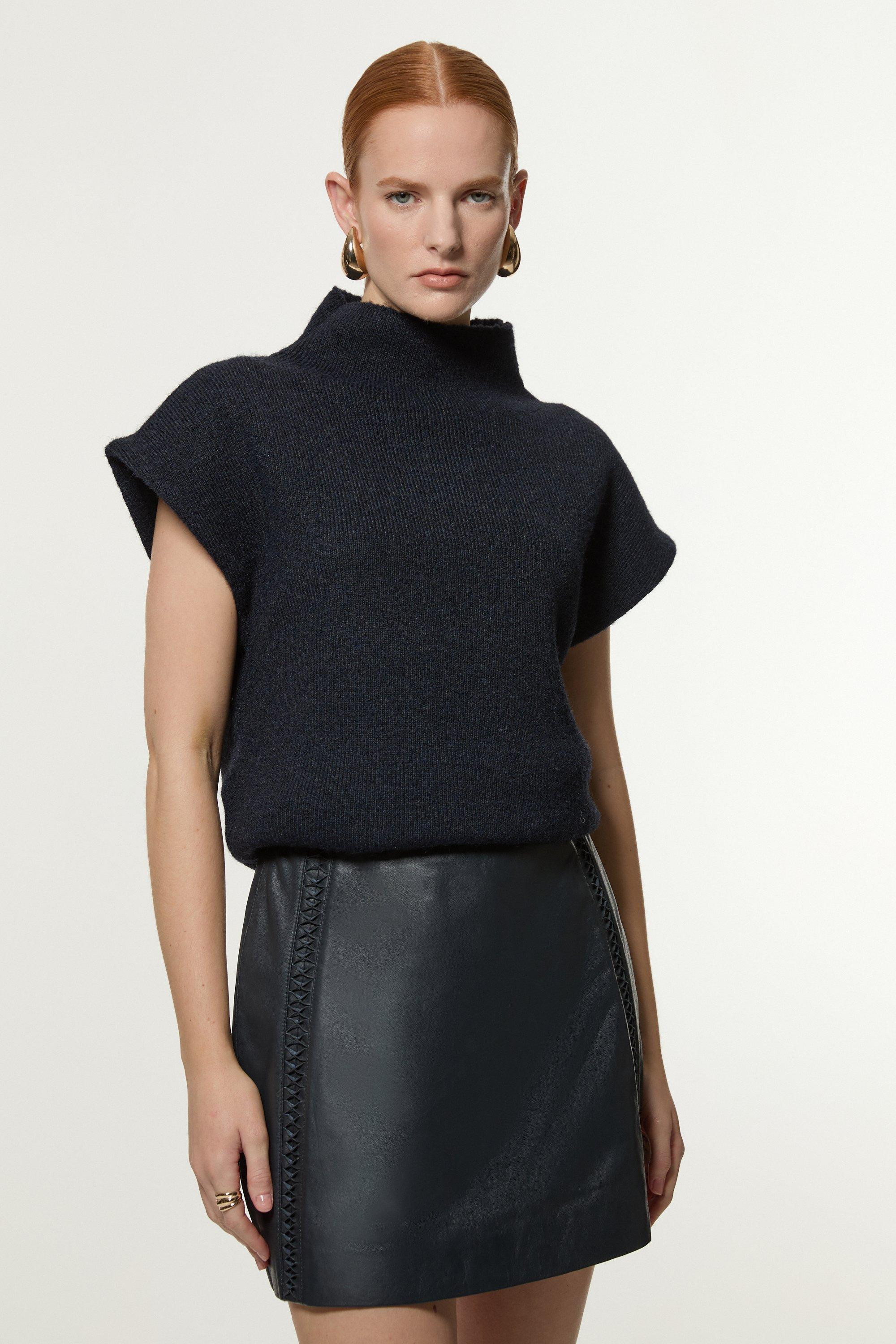 Leather Twist Detail A Line Mini Skirt | Karen Millen UK + IE + DE + NL