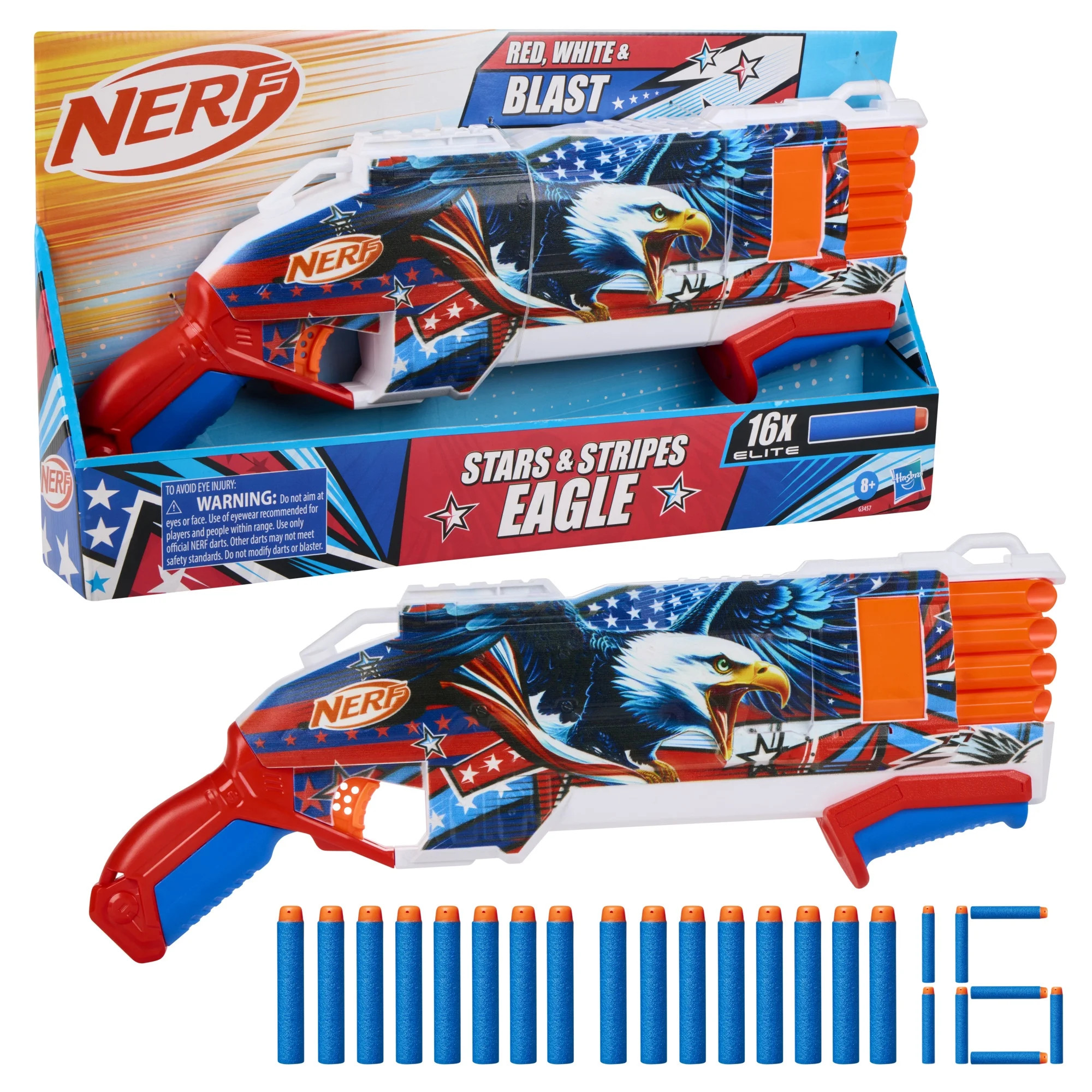 Nerf Elite Stars & Stripes Eagle Red, White & Blue Blaster, 16 Nerf Elite Foam Darts, 8+ | Walmart (US)