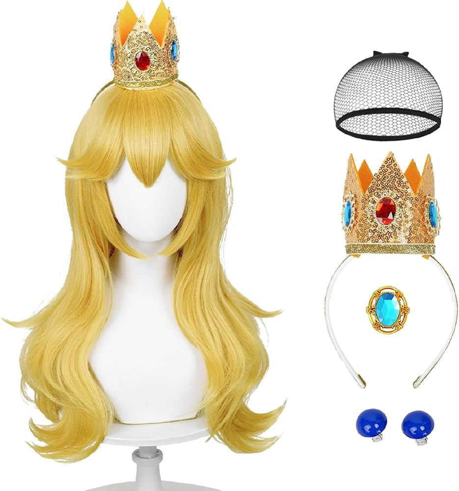 Blonde Wavy Princess Wig for Adult, Long Golden Cosplay Wig + Crown Brooch Earrings Accessories +... | Amazon (US)
