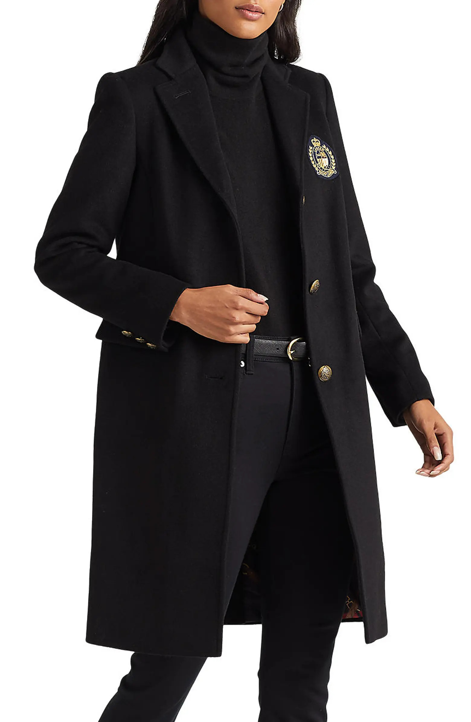 Crest Patch Wool Blend Reefer Coat | Nordstrom