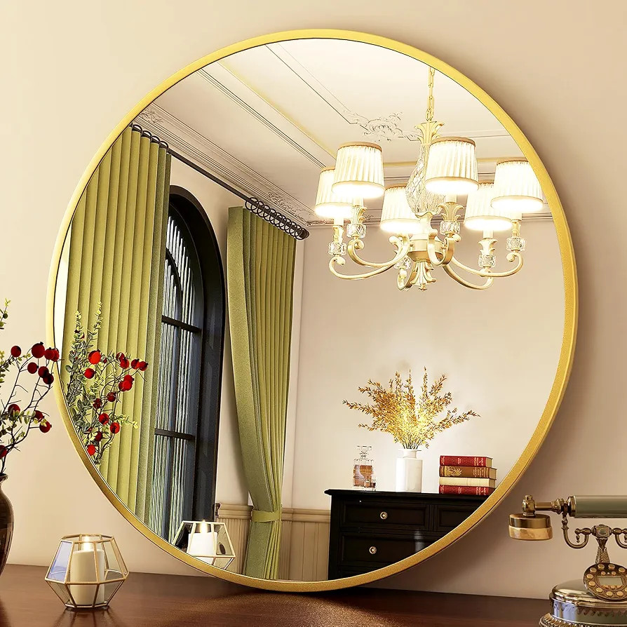 HARRITPURE Round Mirror 24 Gold Wall Mounted Circle Mirrors Vanity Mirror with Brushed Aluminum A... | Amazon (US)