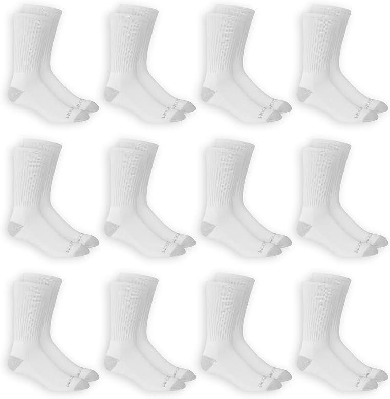 Fruit of the Loom Men's 12 Pair Pack Dual Defense Cushioned Socks, White, 6-12 | Amazon (US)