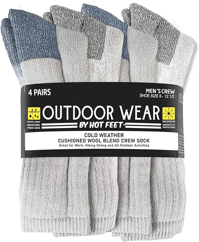 HOT FEET ﻿﻿﻿Wool Work Socks for Men & Women, Thick Winter Moisture Wicking Warm Boot Crew S... | Amazon (US)