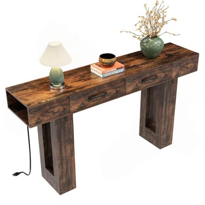 63-Inch Long Console Table, Wooden Rectangular Sofa Table Behind The Couch, Farmhouse Entryway Table for Entrance, Hallway, Living Room (Natural)Vinta | Wayfair North America
